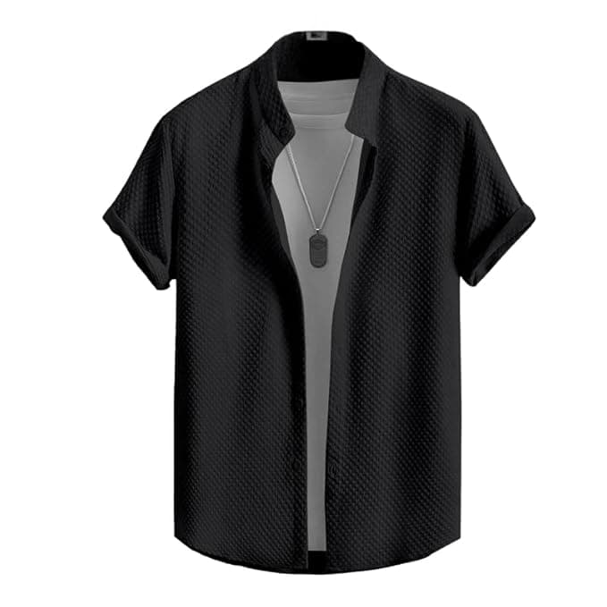 Men's Stylish Polycotton Regular Fit Chinese Collar Half Sleeve Shirt